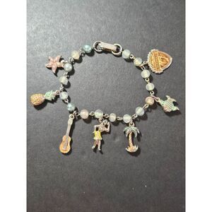 1950's Little Miss Brand Hawaii Charm Bracelet 6.5" Silver Tone Vintage